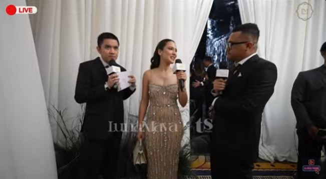 Pevita Pearce di resepsi pernikahan Luna-Maxime. (YouTube)